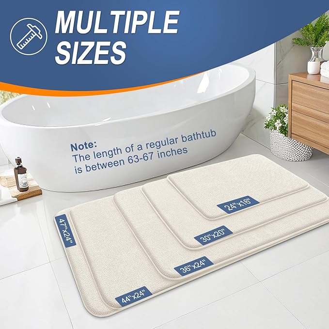 OLANLY Thick Memory Foam Bath Mat Rug 24x16, Extra Soft Absorbent Bathroom Rug, Quick Dry Bath Mats, Non-Slip, Machine Washable Carpet for Bathroom, Tub and Shower, Home Decor Accessories, Ivory