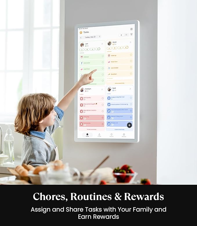 Cozyla Digital Calendar+ 2: 24 inch Wall Planner Touch Screen Chore Chart Customize Dashboard Smart Electronic Calendar for Family Schedules Meal Planner Support Any Google Play App Wall Mount White