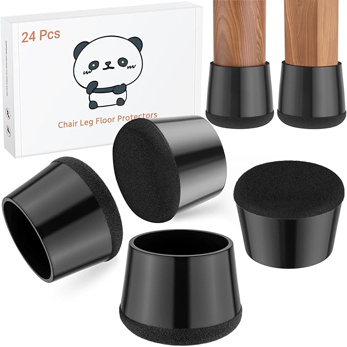 Meldel 24 PCS Silicone Chair Leg Floor Protectors Large (1.3"-1.4") Rubber Felt Furniture Pads Chair Legs Caps/Covers for Hardwood Floors, Tile from Scratches & Reduce Noise - Round, Black