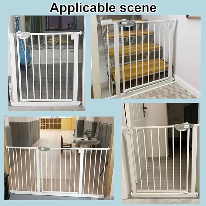 WAOWAO Triple Lock Baby Gate Extra Wide 86.22-90.55" Pressure Mounted Walk Through Swing Auto Close Safety Black Metal Dog Pet Puppy Cat for Stairs,Doorways,Kitchen