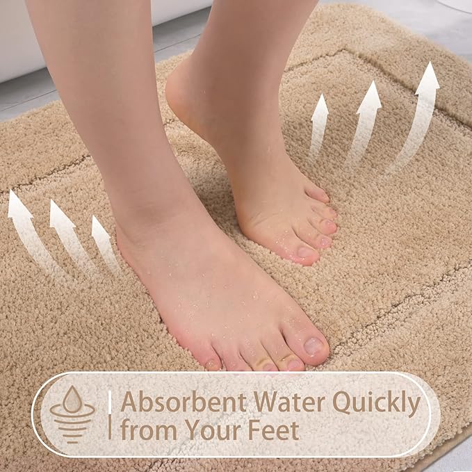 LOCHAS Bathroom Rug Set Beige, Soft Bath Rug Set 2 Piece, Toilet Mat U-Shaped 20x20 and 34x20 Bath Rugs, Quickly Dry Mats for Bathroom, Tub, Washable, Super Absorbent Floor Mat