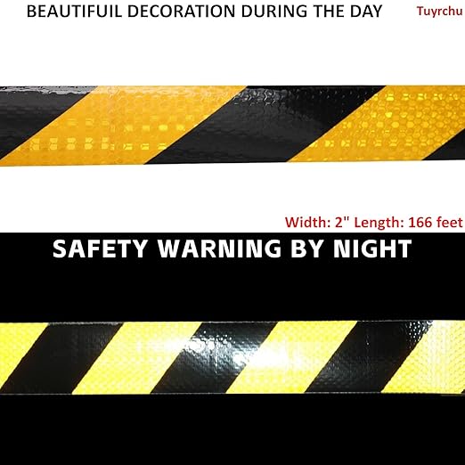 Yellow Black Reflective Tape 2 inch X 166 feet, Outdoor Waterproof Hazard Conspicuity Warning Industrial Marking Tape