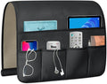 TV Remote Control Holder Couch Caddy, Non-slip Bedside Caddy Organizer with 5 Pockets for Key Glasses Phone Magazine Holders (Black, 35''x18'')