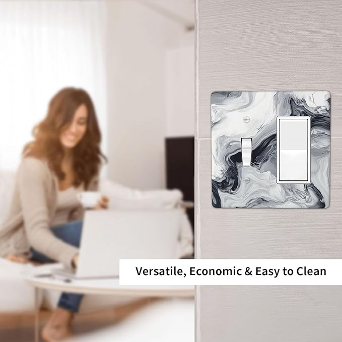 Abstract Marble Ink Texture Grey Marble Print Outlet Covers 1 Toggle 1 Rocker Combination Decorative Wall Plate Electrical Switch Plates Light Switch Cover Plate for Bathroom Kitchen Decor