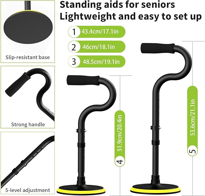 Standing Aid for Seniors Stand Assist Aid Devices & Supports for Elderly Help Get Up from Floor Standing Mobility Aid Tool Rising Indoors Garden Housework Bedroom Bathroom Bedside Matte Black