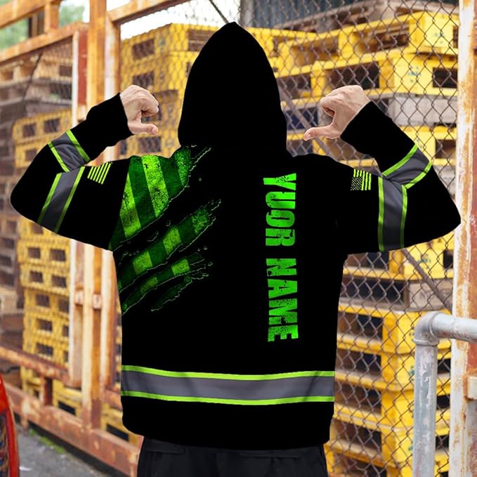 Maddly Hi Vis Reflective Zip Up Hoodie, High Visibility Safety Jacket with Skull Design for runner, worker, trucker, cyclist