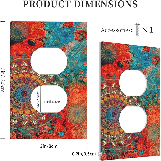 Abstract Ombre Colorful Indian Mandala 1 Gang Single Duplex Light Switch Plate Outlet Plate Cover Decorative Wall Plate Switchplate Electrical Receptacle Faceplate for Bedroom Bathroom Decor