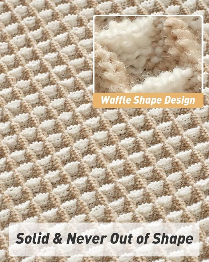 AMOAMI Upgraded Waffle Runner Rug Super Absorbent Non Slip Bath Mats for Bathroom Machine Washable Bathroom Runner Rug with Tassels, Ideal for Hallway Bedroom Laundry Room, 17" x 72", Brown & Cream