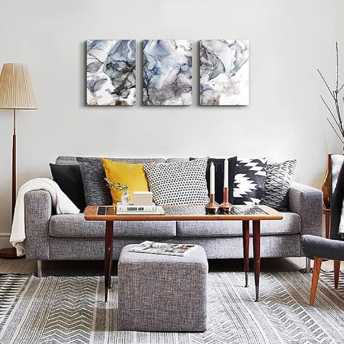 TTHYUEWS Canvas Art - 3 Piece Abstract Wall Art, 12x16 inches Each, Modern Home Decor, Kitchen, Bathroom, Living Room, Office Wall Decorations, Ink Paintings, Ready to Hang