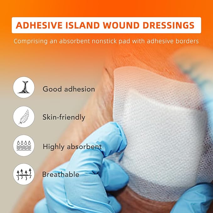 [6''x6''-30count] Carbou Island Dressing Bordered Gauze Sterile Individually Wrapped Gauze Pads,Highly Absorbent Adhesive Dressing Pad,Soft and Breathable Wound Dressing for Wound Care