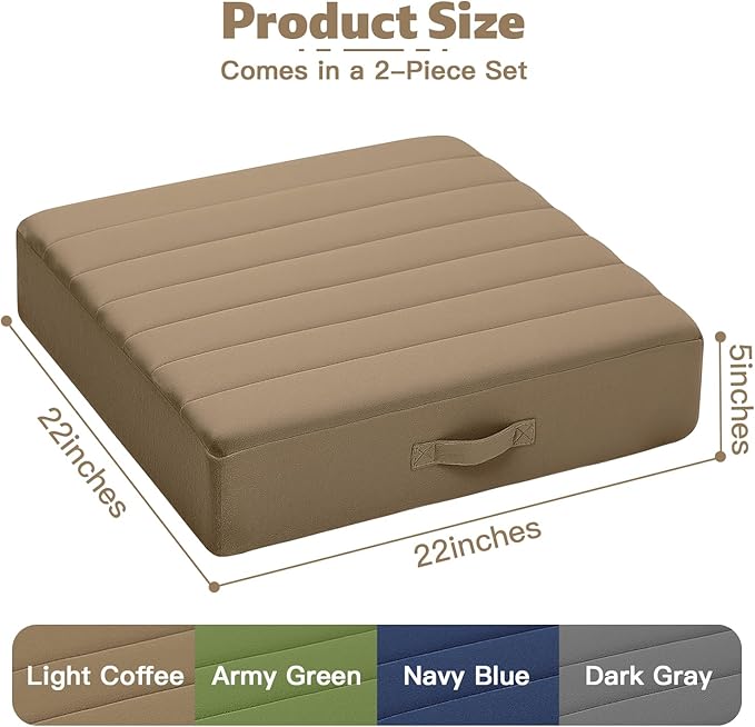 MeMoreCool Square Floor Pillows for Adults Kids, 2 Sets Large Meditation Cushion with 5" Thick Foam and Washable Tufted Cover, 22 Inch Coffee Seat Floor Cushions for Sitting and Yoga