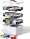 4-Tier Medicine Cabinet Organizer with Leather Handle, Empty Plastic First Aid Kit, Multipurpose Storage Box with A Portable Weekly Pill Organizer for Family Emergencies, Home, Travel, White