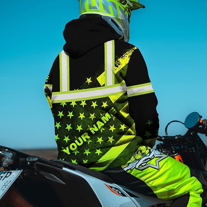 US Flag High Visibility Hoodie for Men Reflective Hoodie Safety Workwear for Worker Runner Patriotic ACC02