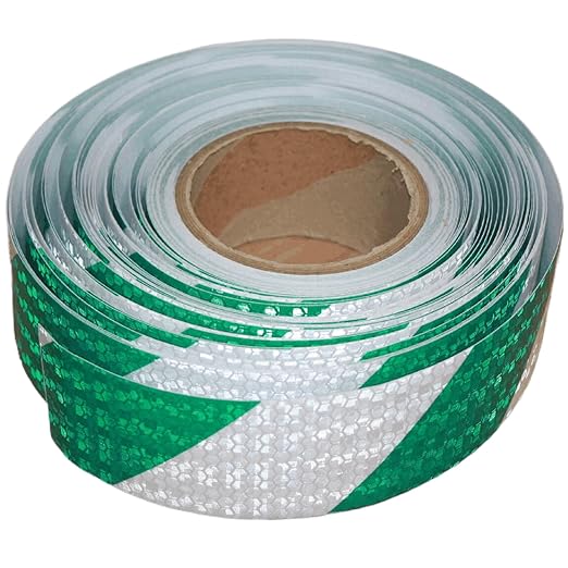 Reflective Tape Green and White 2 inch X 166 feet, Outdoor Waterproof Hazard Conspicuity Warning Industrial Marking Tape