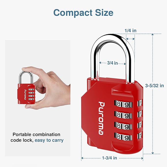 Puroma 2 Pack Combination Lock 4 Digit Outdoor Waterproof Padlock for School Gym Locker, Sports Locker, Fence, Toolbox, Gate, Case, Hasp Storage (Red)