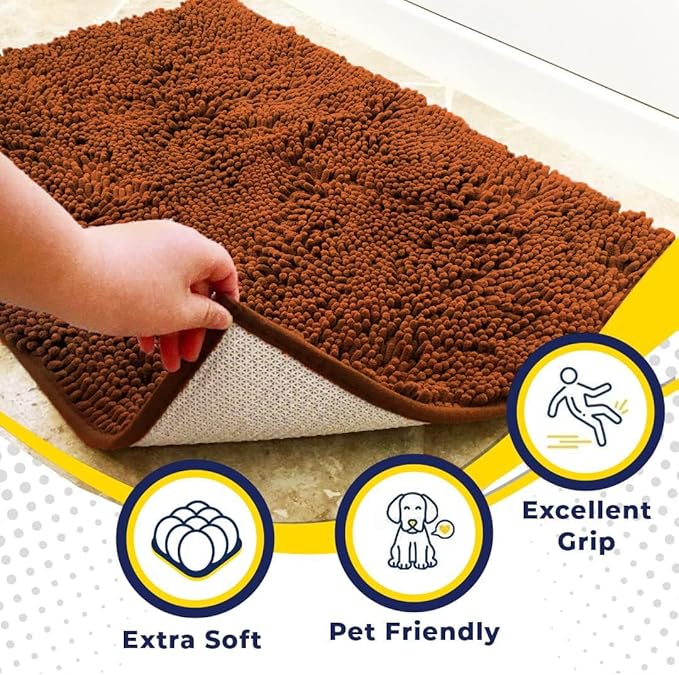 Muddy Mat® AS-SEEN-ON-TV Highly Absorbent Microfiber Door Mat and Pet Rug, Non Slip Thick Washable Area and Bath Mat Soft Chenille for Kitchen Bathroom Bedroom Indoor and Outdoor - Orange 24" x 72"