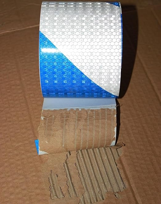 Blue and White Reflective Tape Outdoor Waterproof 6 inch X 66 feet, High Visibility Hazard Conspicuity Safety Industrial Marking Tape