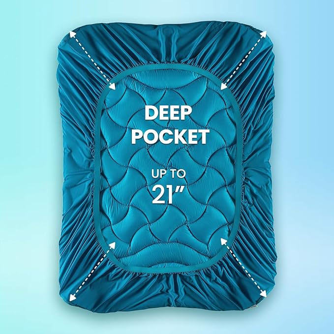 SLEEP ZONE Cooling Mattress Topper for College Dorm, Premium Zoned Quilted Mattress Pad, Fitted Mattress Protector Cover, Machine Wash Durable, Deep Pocket 8-21 inch, (Teal, Twin XL)