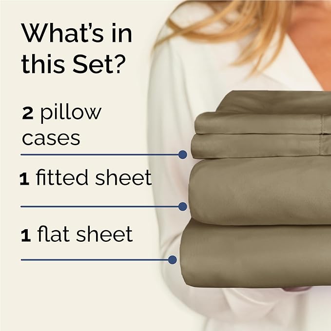 Twin XL 4 Piece Sheet Set - Cooling & Breathable Bed Sheets - Hotel Luxury Bed Sheets for Women, Men, Kids & Teens - Bedding with Deep Pockets & Easy Fit - Soft and Wrinkle Free - Twin XL Khaki Sheets