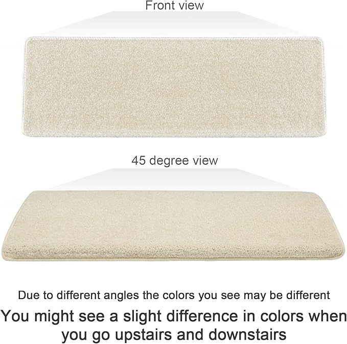 PURE ERA Bullnose Carpet Stair Treads Set Tape Free Non-Slip Indoor Stair Protectors Pet Friendly Rugs Covers Soft Skid Resistant Washable Reusable 9.5" x 30"(2 Pieces,Light Beige)