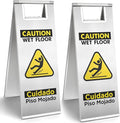 2 Packs Wet Floor Sign Stainless Steel for Business, Commercial Caution Wet Floor Sign Double Sided & Bilingual, Size 24'' * 9''，Silver