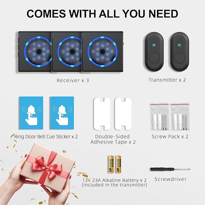CallToU Hearing Impaired Doorbell with Strobe Light & 55 Melodies, 1000ft Long Range Wireless Door Bell for Elderly/Senior Adjustable Volume, IPX5 Waterproof Call Buttons 2 + Plug-in Receivers 3