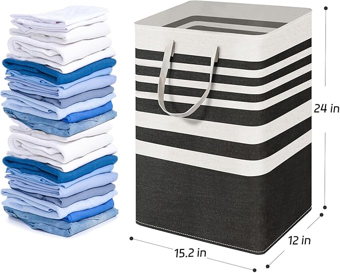 2 Pack Laundry Baskets 75L Large, Waterproof Freestanding Collapsible Laundry Hamper with Reinforced Handles, Black Clothes Hamper for Dorm, Bathroom, Bedroom, Laundry Room