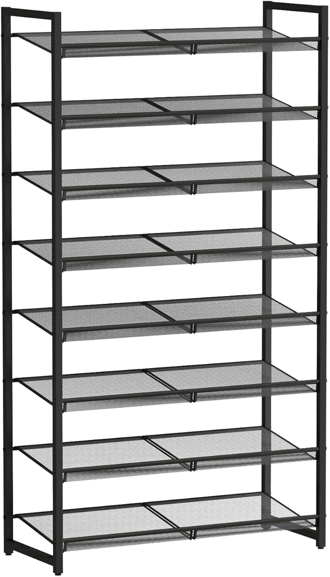 Shoe Rack, 8-Tier Metal Shoe Organizer, Tall Shoe Rack for Closet,entryway,Garage, with Adjustable Flat or Angled Shelves, 32-40 Pairs,Shoes That can accommodate The Whole Family.