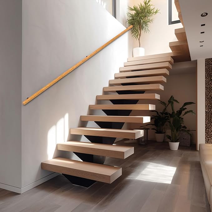 1FT Wood Stair Handrails Wall Mount, Hand Railings for Stairs Indoor Outdoor, Non-Slip Staircase Handrail for Corridor, Lofts, Patio, Kindergarten Guardrail (Size: 1ft)