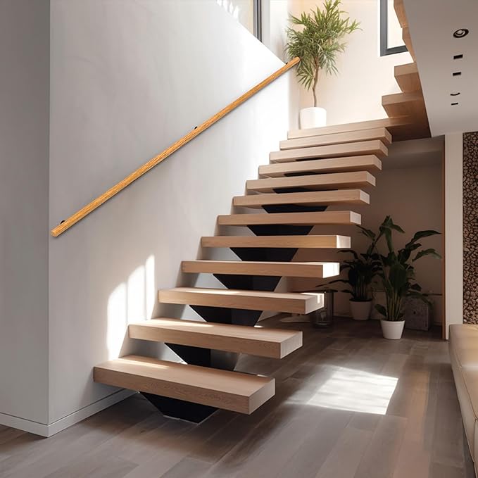 6FT Wood Stair Handrails Wall Mount, Hand Railings for Stairs Indoor Outdoor, Non-Slip Staircase Handrail for Corridor, Lofts, Patio, Kindergarten Guardrail (Size: 6ft)