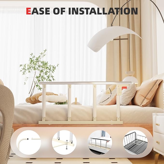 Bed Rails for Elderly Adults Safety, Folding Bedside Assist Rail Handle, Collapsible Bed Fence Preventing Falling for King, Queen, Full, Twin (with Crash Cushion)