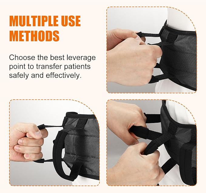 Rhino Valley Gait Belt for Senior with 7 Handles, 59" Anti-Slip Gate Belts medical for elderly, Transfer Belt with Quick Release Buckle, Elderly, Physical, Handicap, Bariatric Therapy, Black & Black
