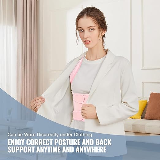 Posture Corrector Upgraded Back Brace for Women and Men, Adjustable Full Back Support, Shoulder Straightener for Hunchback, Scoliosis, Lumbar, Spine, Pink (Medium)