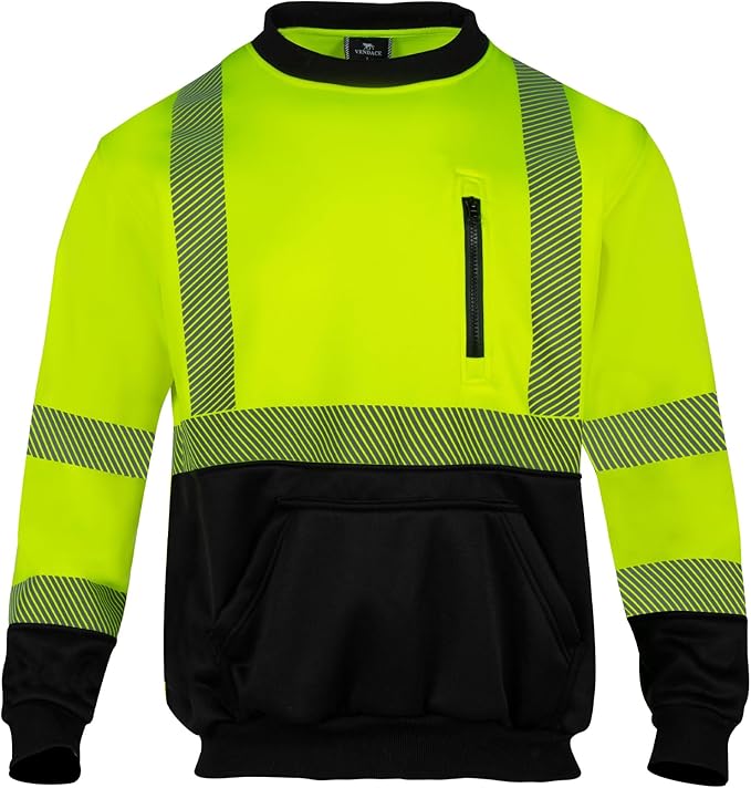 VENDACE Hi Vis Safety Sweatshirts for Men Reflective ANSI Class 3 High Visibility Construction Work Crew Sweatshirt No Hood
