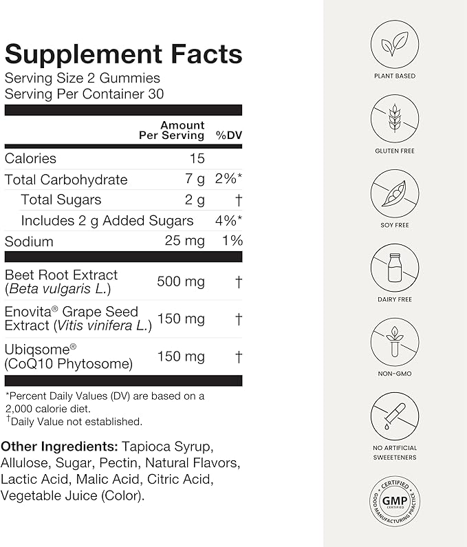Humann SuperBeets 3-in-1 Heart Gummies - 3x Absorption CoQ10 - Plus Beetroot Extract & Grape Seed Extract for Advanced Heart Health, Cellular Energy & Circulation Support, Vegan, Gluten Free, 60 count