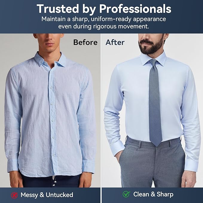 Shirt Stays for Men, Premium Y-Style Adjustable Soft Smooth Elastic Sock Garters with Reinforced Non-Slip Clips, Keep Shirts Tucked, Ideal for Police, Military, and Professionals (1 Pair)