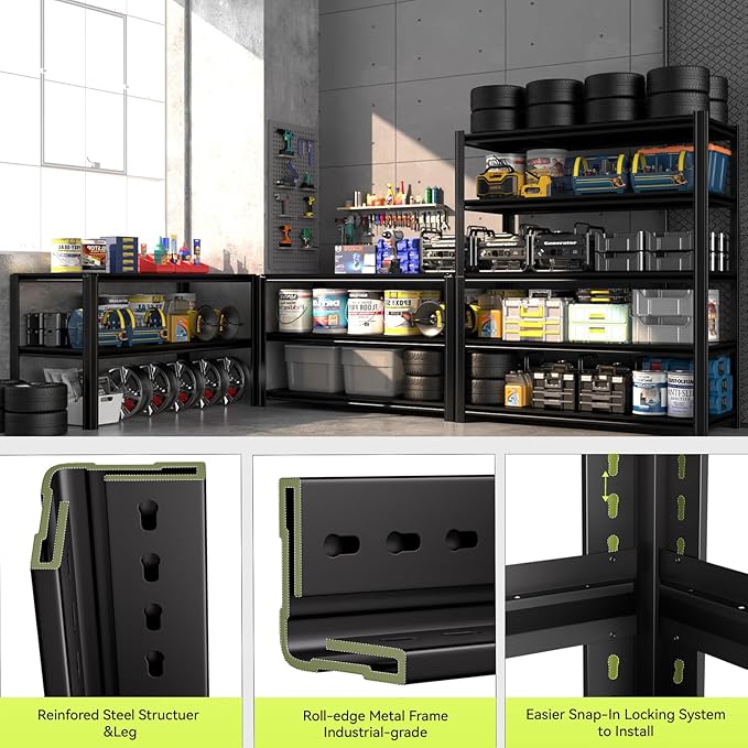 Extra Large/Big 55.12"W: Father&I Industrial Metal/Steel 5-Heavy-Dudy-Shelf-Rack Utility Tall Garage/Warehouse/Bin/Shed Storage Shelving Shelves Unit/System Adjustable , 84"*55.12*24", Black