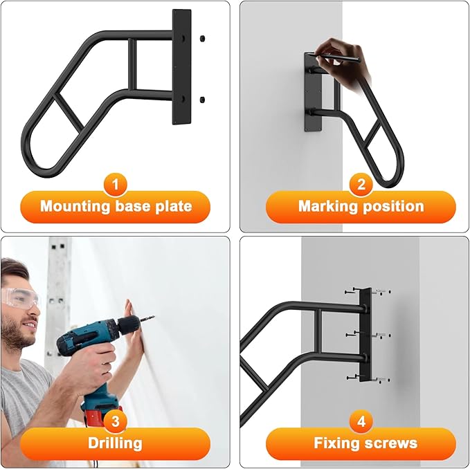Handrails for Outdoor Steps ，22.8" Stair Railing Indoor1-3 Step, U-Shaped Safety Handrails for Kids, Elderly, Pregnant Women, Disabled (2 Pack Upgraded U-Shaped handrail)