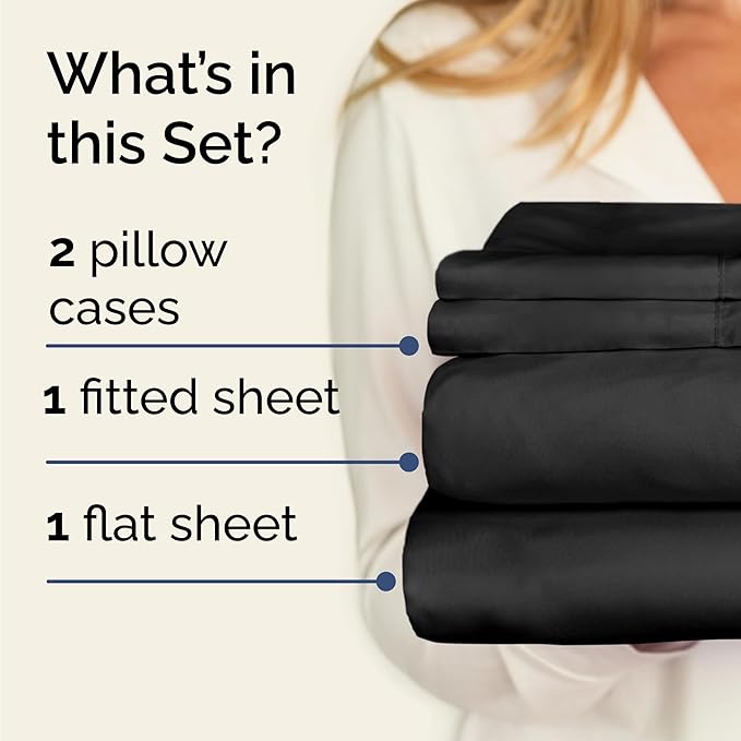 Twin 4 Piece Sheet Set - Cooling & Breathable Bed Sheets - Hotel Luxury Bed Sheets for Women, Men, Kids & Teens - Comfy Bedding with Deep Pockets & Easy Fit - Soft and Wrinkle Free - Twin Black Sheets
