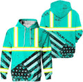 US Flag High Visibility Hoodie for Men Reflective Hoodie Safety Workwear for Worker Runner Patriotic ACC02