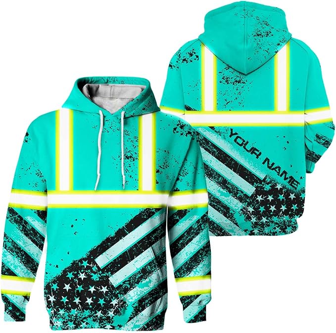 US Flag High Visibility Hoodie for Men Reflective Hoodie Safety Workwear for Worker Runner Patriotic ACC02