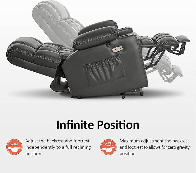 MCombo Dual Motor Small Power Lift Recliner Chair for Elderly, Lay Flat Lift Chair with Heat and Massage, Petite Lift Chair, Cup Holders, Faux Leather 7893 (Grey, Small)