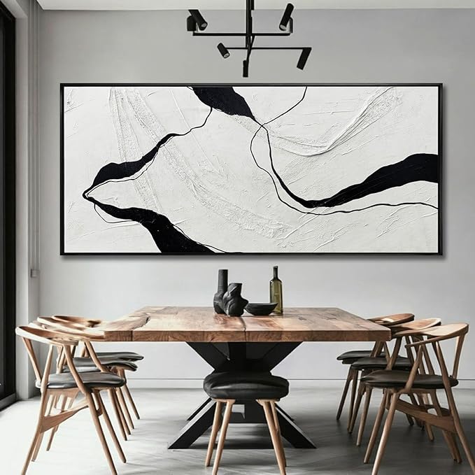 MLART99 Abstract Black and White Textured Canvas Minimalist Wall Art Modern Monochrome Painting - 32x70 Inch Contemporary Decor for Living Room Entryway