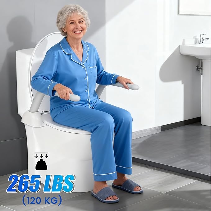 Toilet Safety Rails for Seniors, Adjustable Armrest, Space Saving, Stylish and Durable, Anti Slip and Anti Fall, Suitable for Elderly, Disabled, Pregnant Women with Armrest Toilet Safety Rail