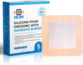 Hilom Silicone Foam Dressing with Adhesive Border 4 in x 4 in (5 Pack) Waterproof Dressing | Moist to Heavily Draining Wounds Including Pressure Ulcer, Burns, or Lacerations | Latex Free…