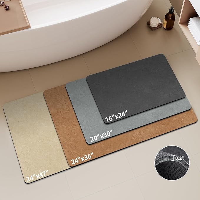 Bath Mat, Bathroom Rugs Non Slip Washable Thin Absorbent Quick Dry Bath Mat Fits Under Door Bathroom Floor Mat Perfect for Bath, Shower, or Sink 24"x60" Dark Grey