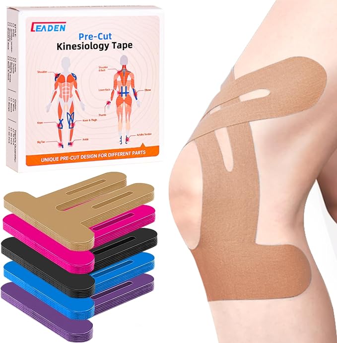 IEADEN Precut Kinesiology Tape for Knees, 20 Pcs - Knee Support & Stability, Knee Pain Relief Athletic Tape - Waterproof & Elastic, Breathable Hypoallergenic Latex-Free Tape, Beige