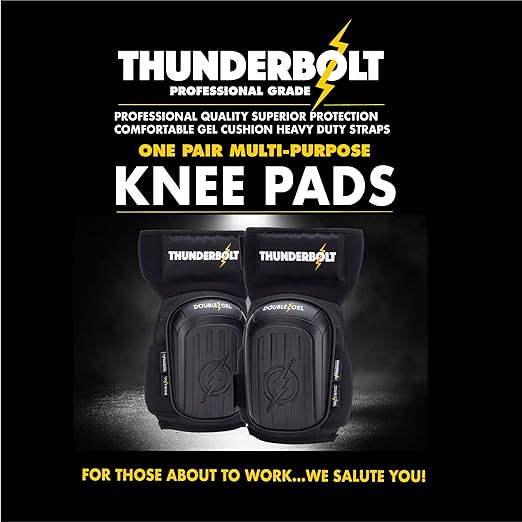 Thunderbolt Knee Pads for Men Construction Knee Pads for Work for Men and Women with Double Gel for Gardening Flooring Roofing Heavy Duty with Extra Thick Foam and Strong Adjustable Non-Slip Straps