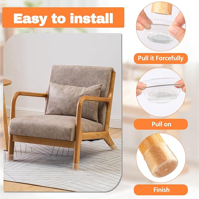 16pcs Chair Leg Protectors for Carpet, Round Chair Feet Glides Covers Caps Kitchen Table Foot Sliders with Plastic Pads Damage-Free Move on Carpets (Fit:1-1/2"~1-3/4", Clear)