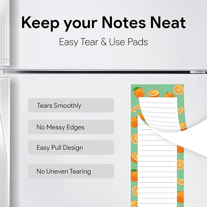 Magnetic Notepads – Notepads for Grocery List, Shopping List, To-Do List, Reminders -Strong Magnetic Back- Memo Notepad | 4 pack Large | Fruit Style 2